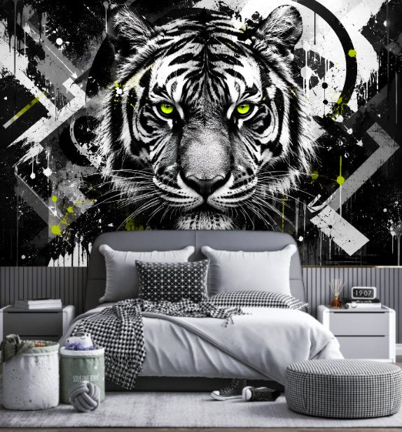 Papier Peint Tigre Noir et Blanc | Le Petit Intissé