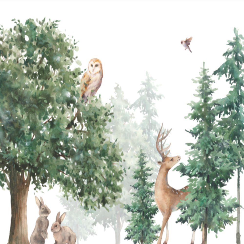 Papier Peint Animaux <br/> Forêt Verte Aquarelle