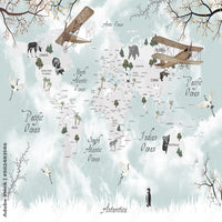Thumbnail for Papier Peint Carte du Monde <br/> Avion et Bleu Ciel