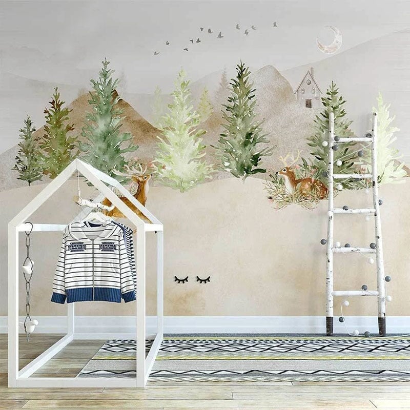 Papier Peint Panoramique Forêt Aquarelle | Le Petit Intissé