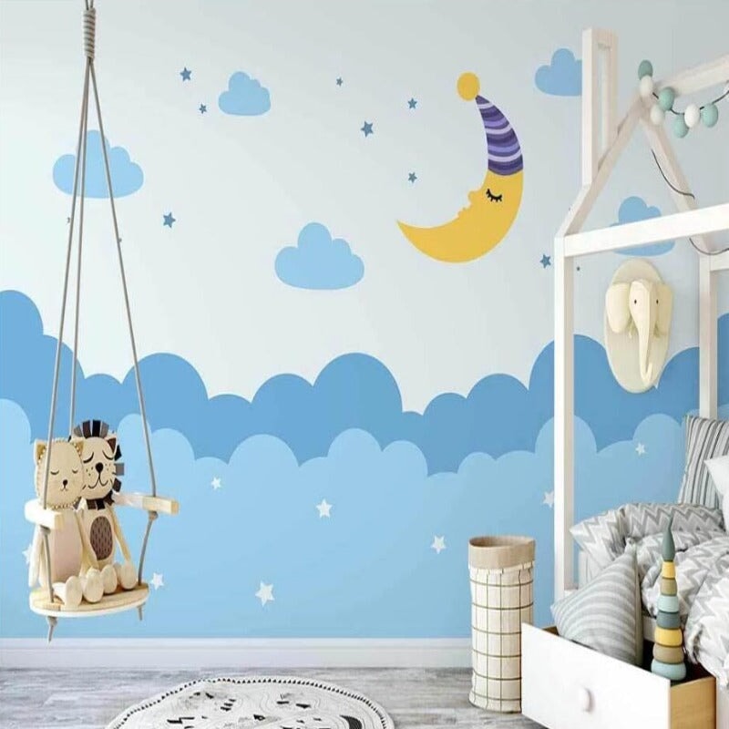 Papier Peint Bleu avec Nuage | Le Petit Intissé