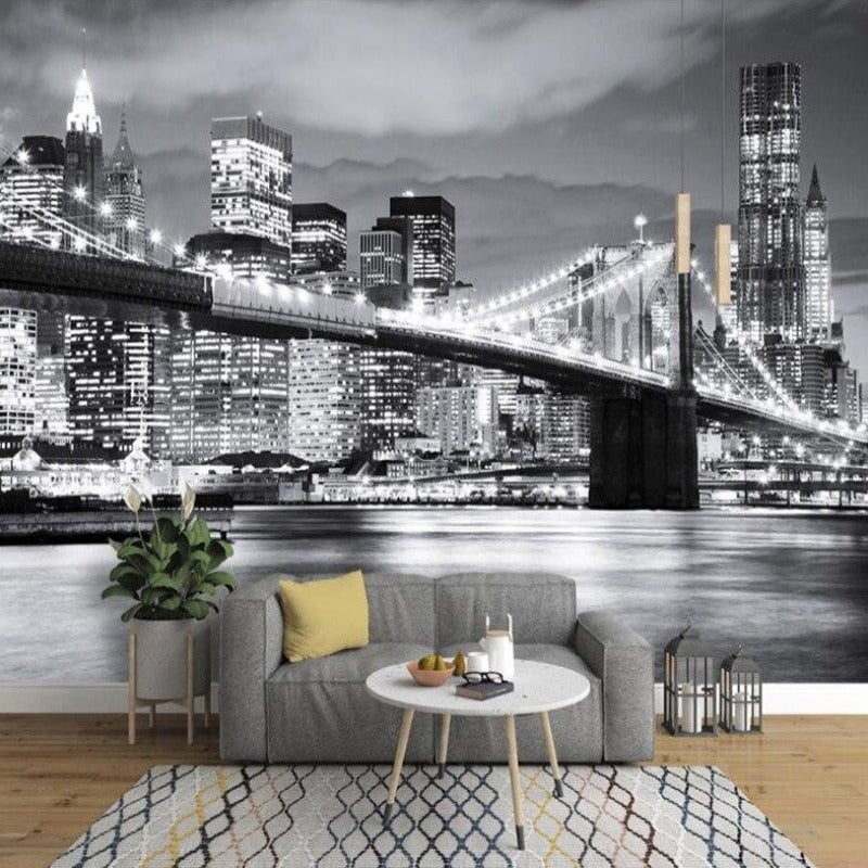 Papier Peint Pont de Brooklyn Noir et Blanc | Le Petit Intissé