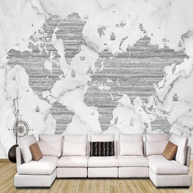 Papier Peint Carte du Monde Gris | Le Petit Intissé