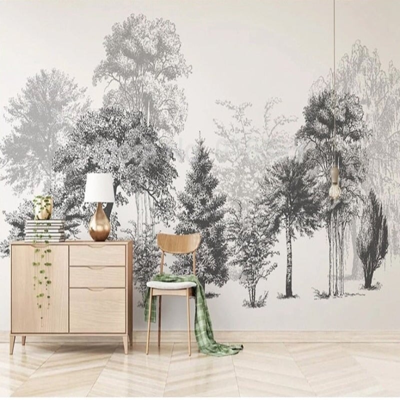 Papier Peint Forêt Noir et Blanc | Le Petit Intissé