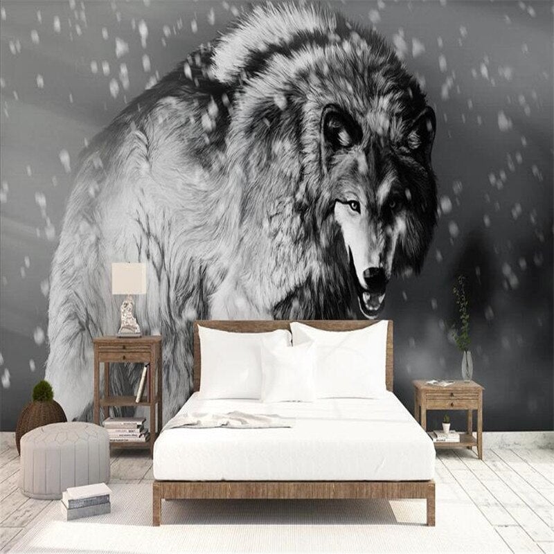 Papier Peint Photo Loup Noir et Blanc | Le Petit Intissé