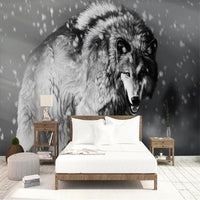 Thumbnail for Papier Peint Photo Loup Noir et Blanc | Le Petit Intissé