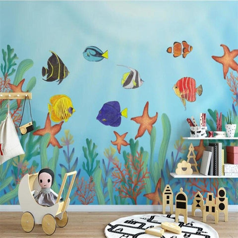 Tableau pour enfant Monde marin : tableau bleu décoration chambre bébé