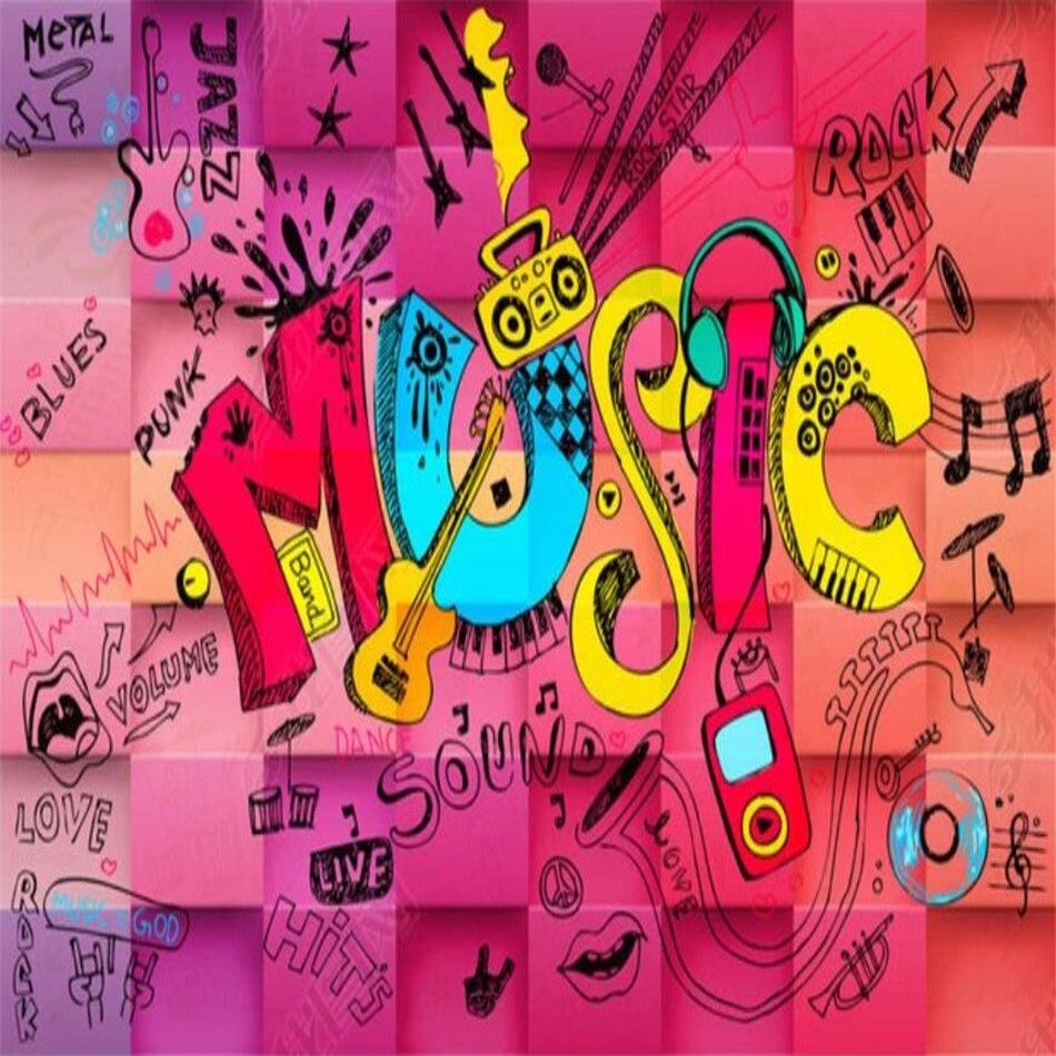 Papier Peint Musique <br/> Graffiti Fille Rose