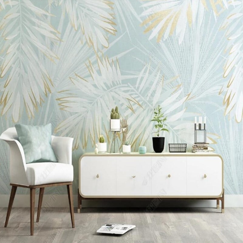 Papier Peint Tropicale Bleu et Blanc | Le Petit Intissé