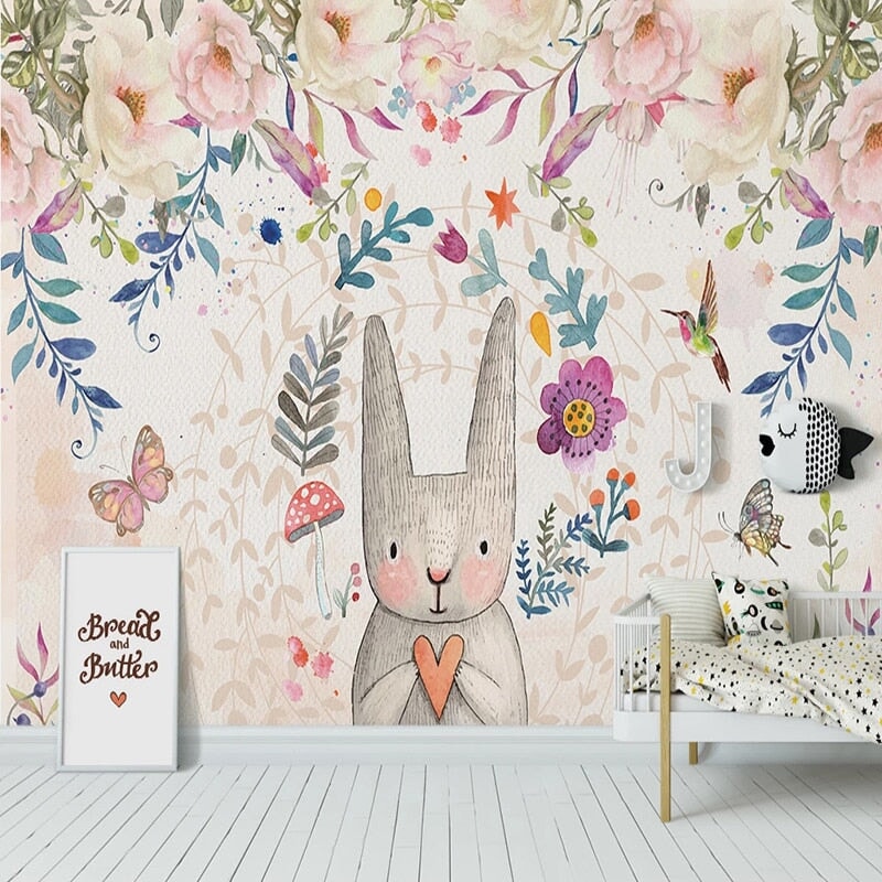 Papier Peint Lapin Fleur | Le Petit Intissé