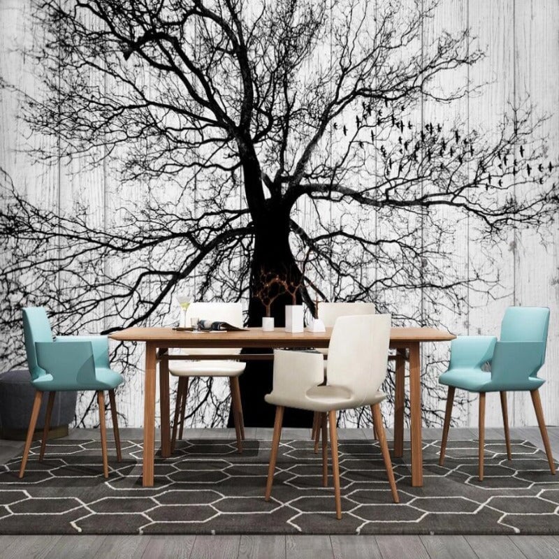 Papier Peint Panoramique Arbre Noir et Blanc | Le Petit Intissé