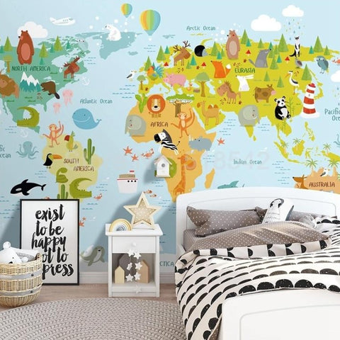 Papier peint enfant carte du monde et bateaux volants – Le monde du papier  peint