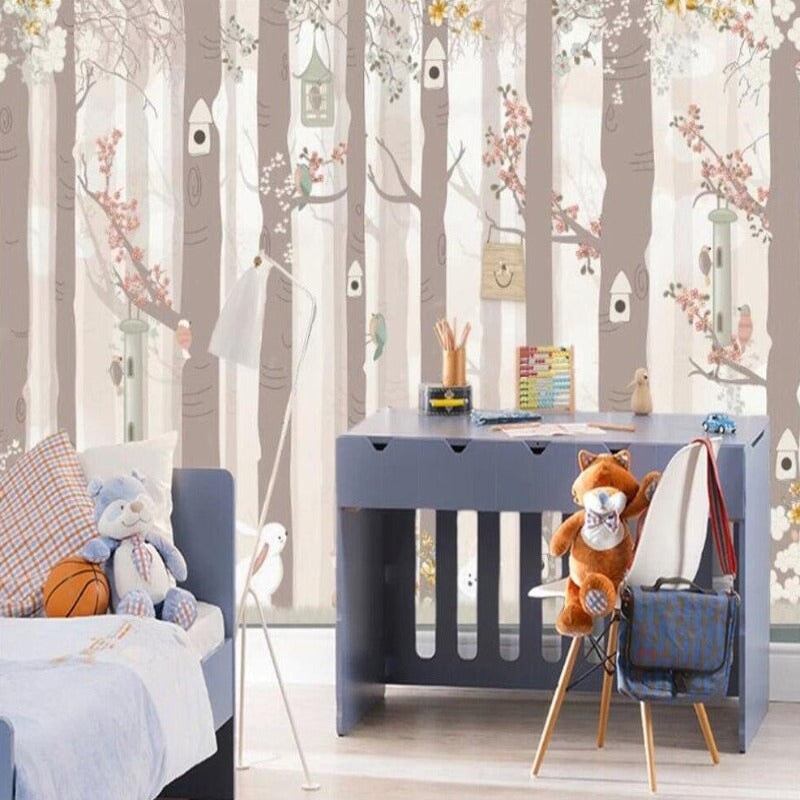 Papier Peint Panoramique Arbres et Oiseaux | Le Petit Intissé