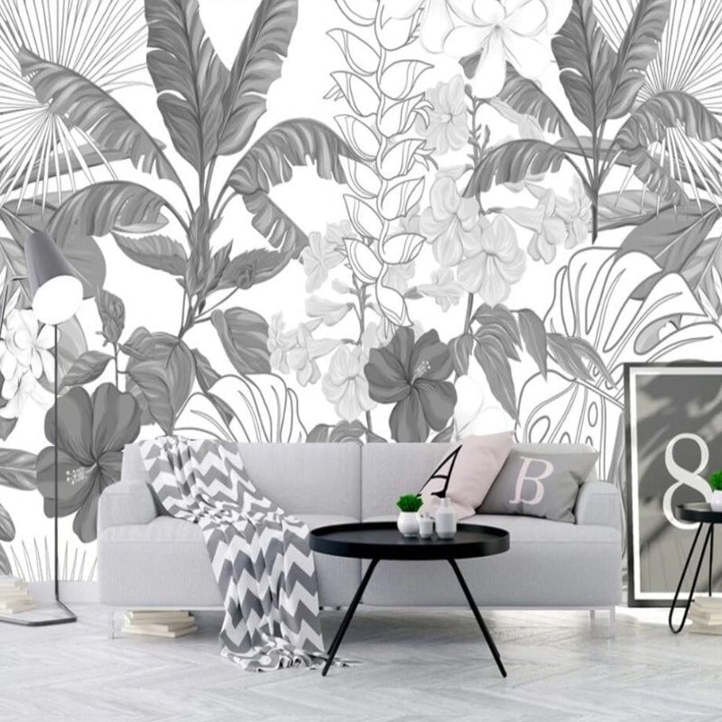 Papier Peint Noir et Blanc Tropical | Le Petit Intissé