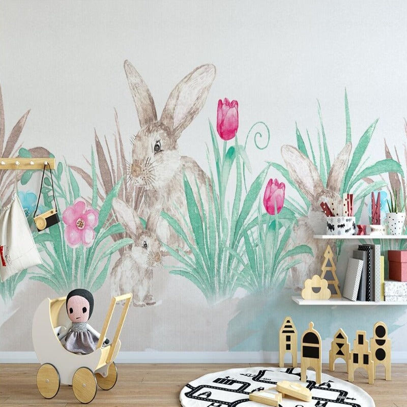 Papier Peint Animaux <br/> Lapin et Tulipe