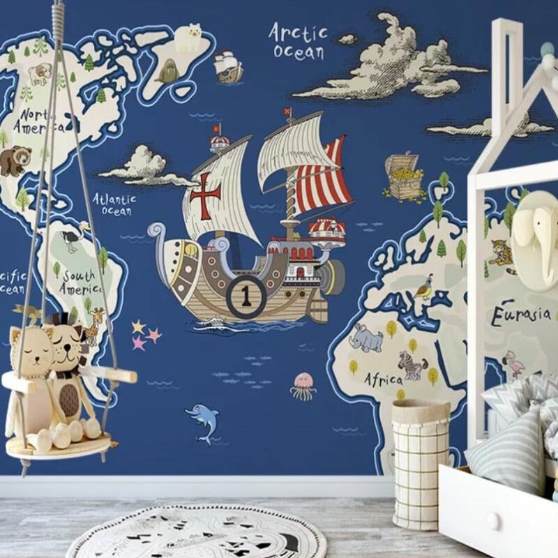 Papier Peint Mappemonde Carte | Le Petit Intissé