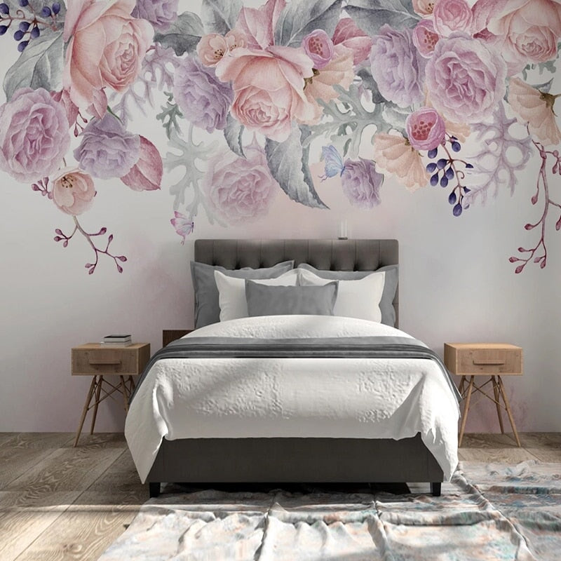 Papier Peint Fleur <br/> Vintage Rose et Violet