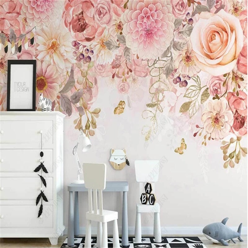 Papier Peint Panoramiques Fleurs Roses | Le Petit Intissé
