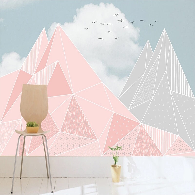 Papier Peint Graphique Rose et Gris | Le Petit Intissé