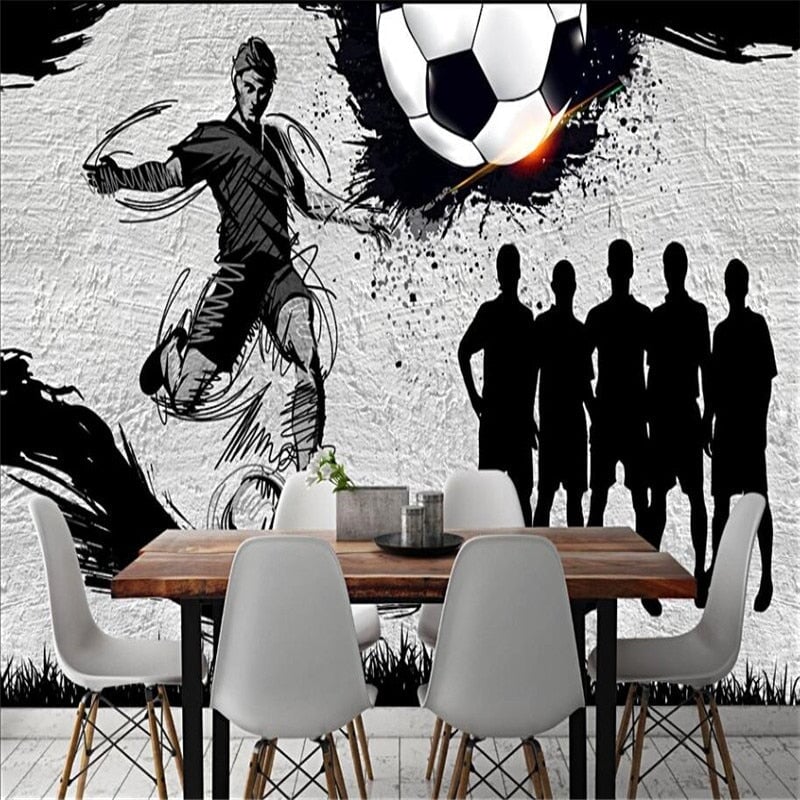 Papier Peint Foot <br/> Noir et Blanc Thème Football