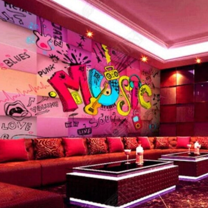 Papier Peint Musique <br/> Graffiti Fille Rose