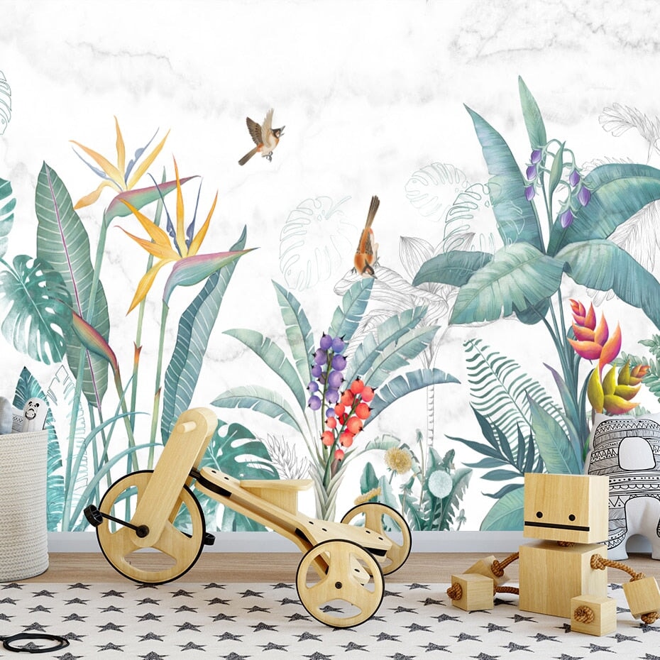 Papier Peint Tropical avec Oiseaux | Le Petit Intissé