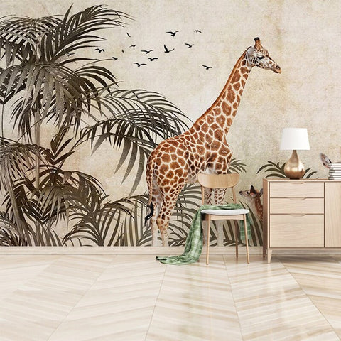 Papier peint girafe & Cie chambre enfant
