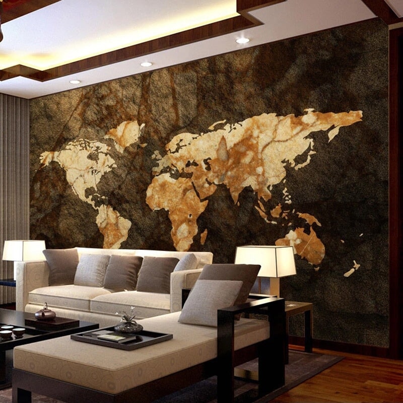 Papier Peint Carte du Monde Marron | Le Petit Intissé