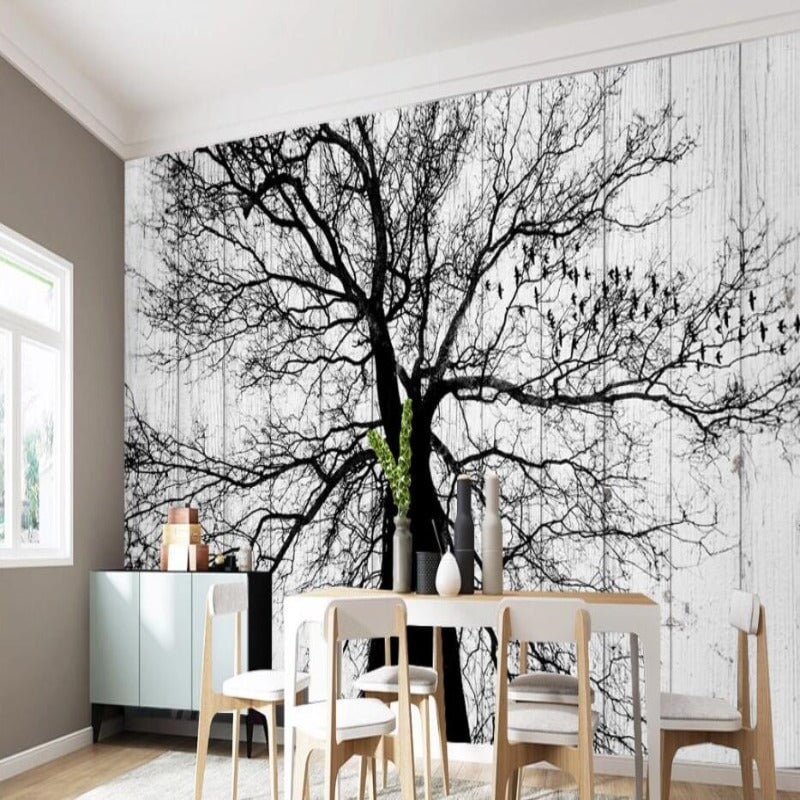 Papier Peint Panoramique Arbre Noir et Blanc | Le Petit Intissé