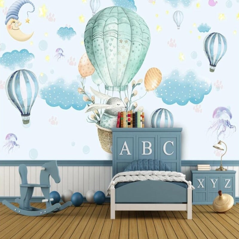 Papier Peint Bébé Classique <br/> Lapin Voyage et Sourire