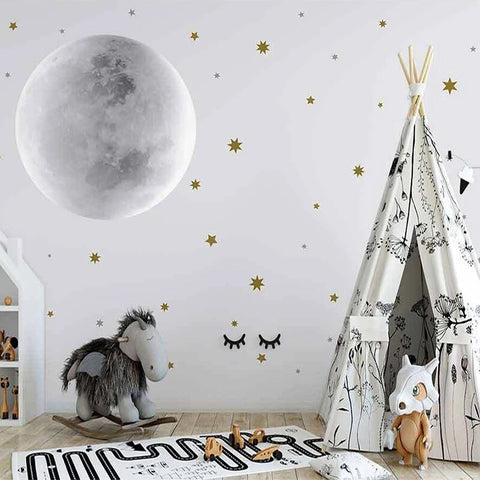 papier peint en papier chambre enfants étoiles grises avec effet lumineux