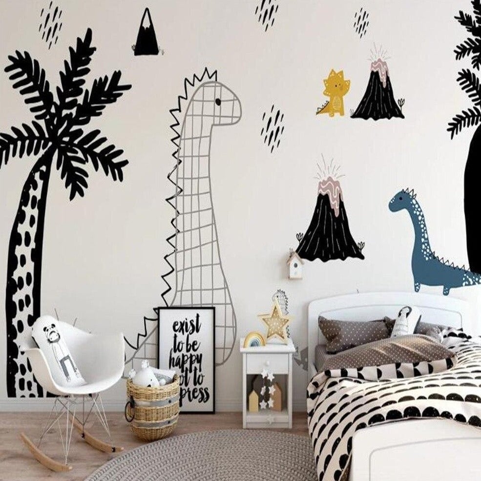 Papier Peint Dinosaure Noir et Blanc | Le Petit Intissé