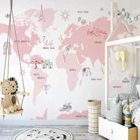 Thumbnail for Tapisserie Carte du Monde Rose | Le Petit Intissé