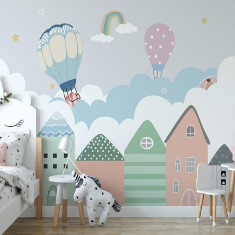 Decoration chambre, bebe, nuages, montgolfiere murales, à coller, 3D -   France