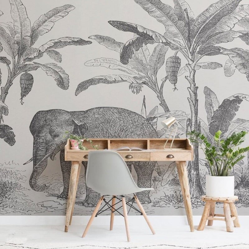 Tapisserie Eléphant Noir et Blanc | Le Petit Intissé