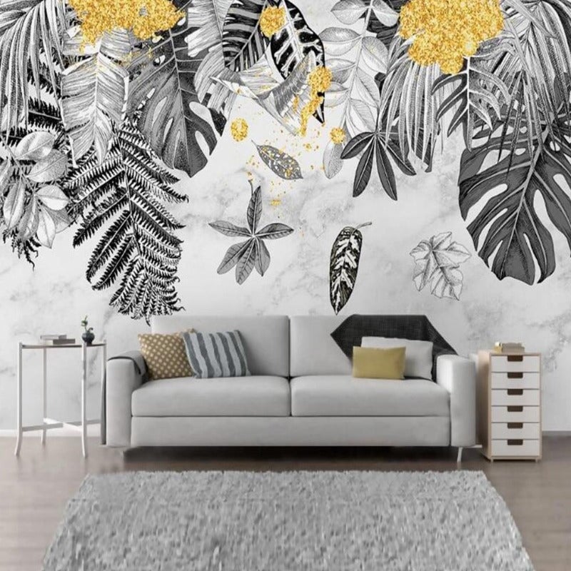 Papier Peint Feuille de Palmier Noir et Blanc | Le Petit Intissé