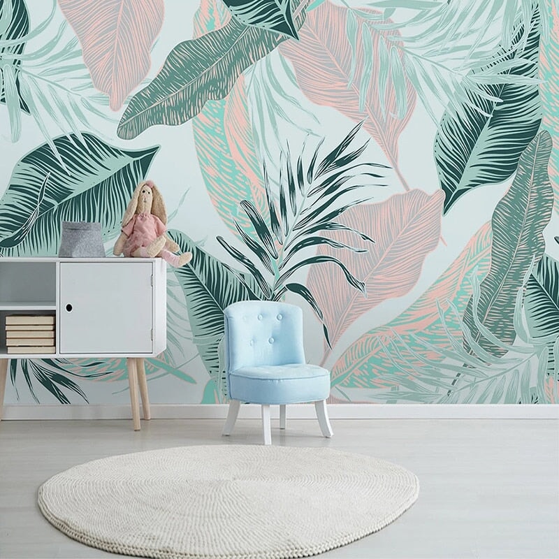 Papier Peint Jungle Vert et Rose | Le Petit Intissé