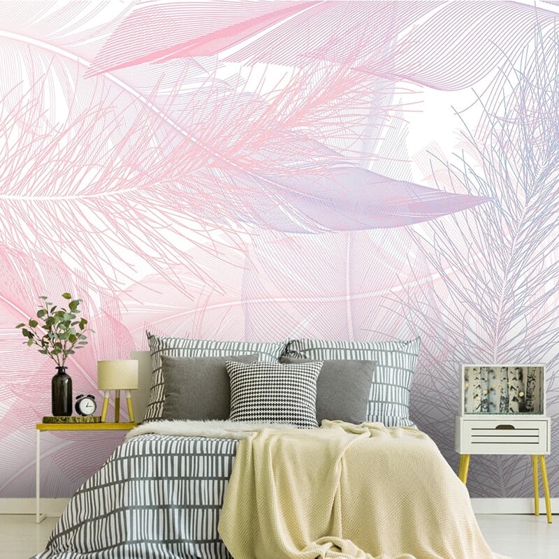 Papier Peint Plumes Rose | Le Petit Intissé