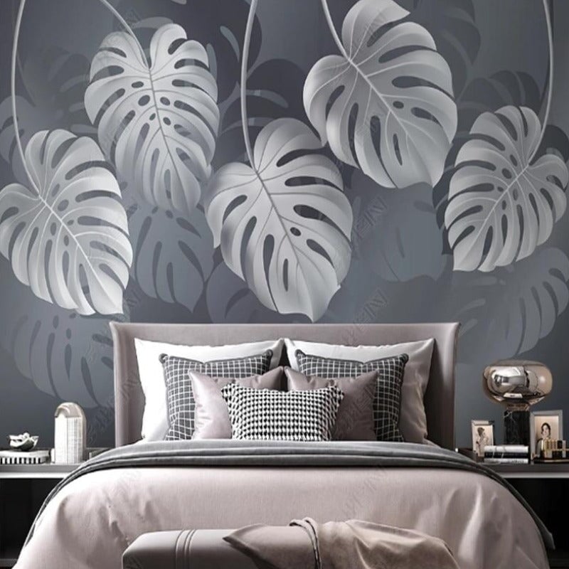 Papier Peint Feuillage Tropical Noir et Blanc | Le Petit Intissé