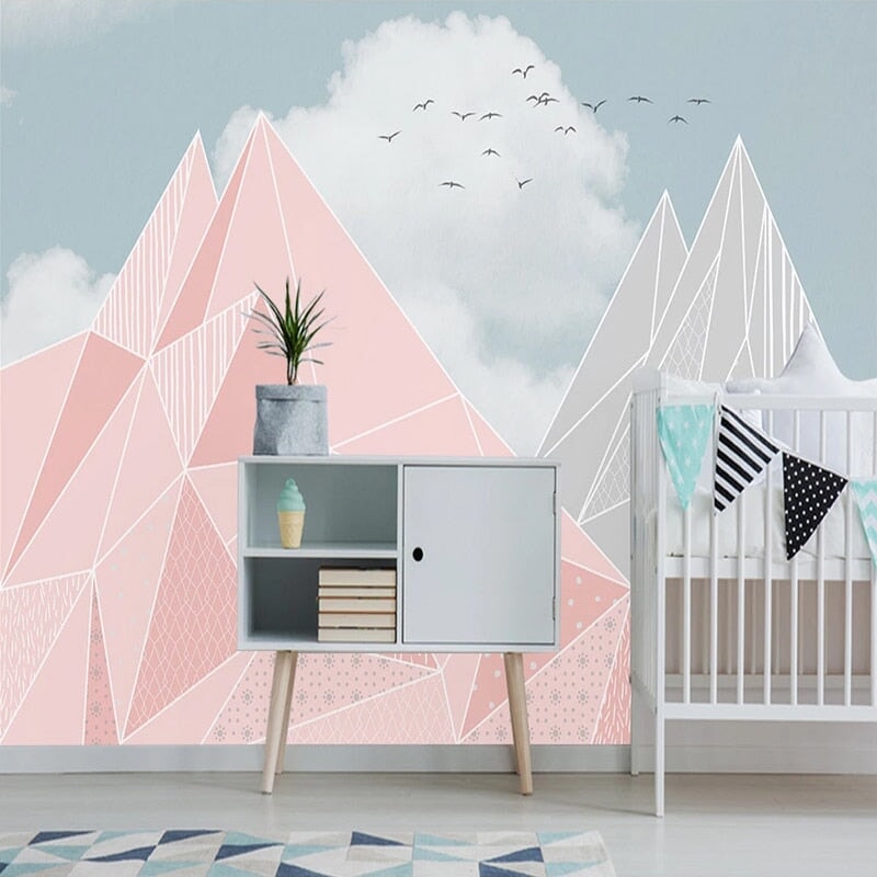 Papier Peint Graphique Rose et Gris | Le Petit Intissé