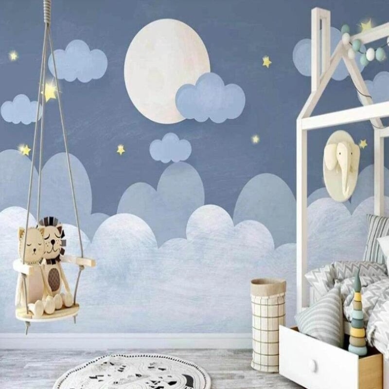 Papier Peint Bleu avec Nuages | Le Petit Intissé