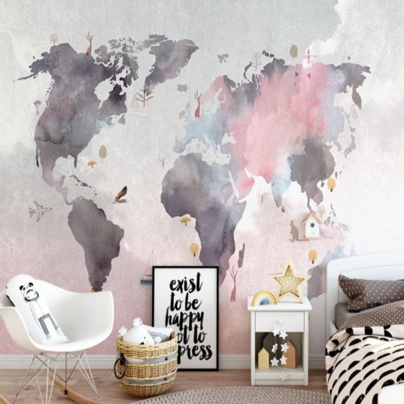 Carte du Monde Rose et Grise | Le Petit Intissé