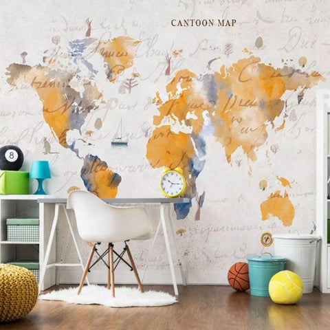 Sticker Carte du monde orange - planishère détaillé 