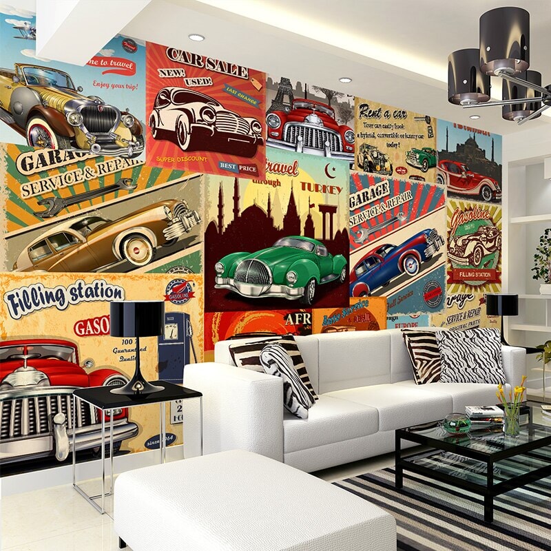 Papier Peint Affiche Vintage Voiture | Le Petit Intissé
