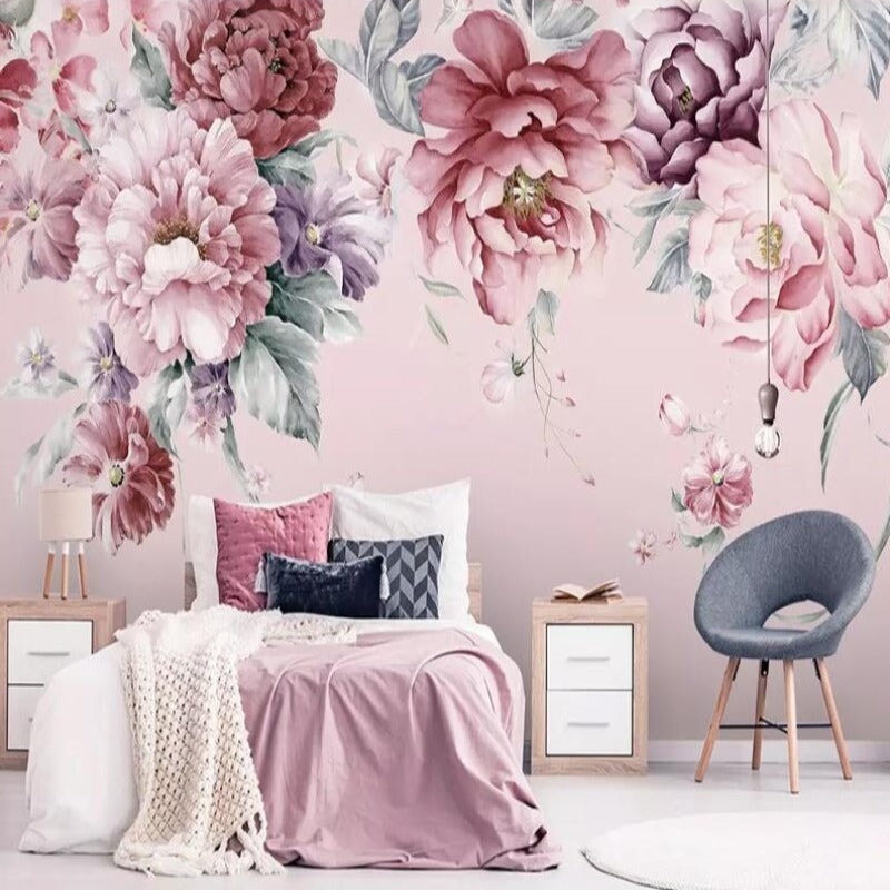 Papier Peint Fleur Vintage Rose | Le Petit Intissé