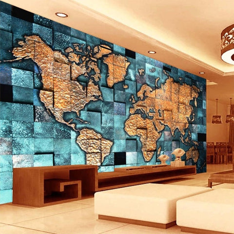 Papier peint mural mappemonde Carte du monde avec des drapeaux - TenStickers