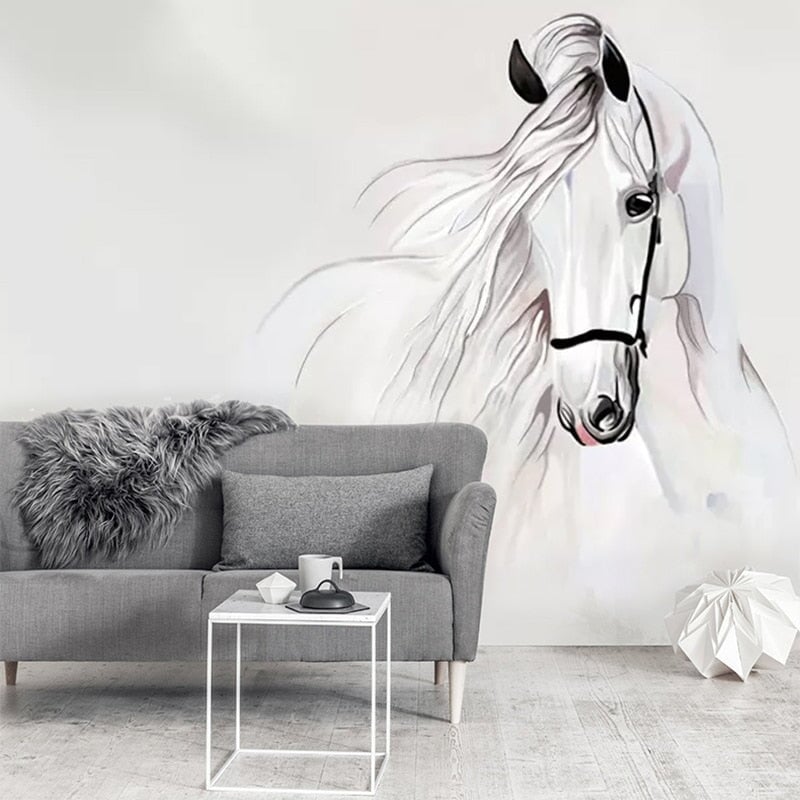 Papier Peint Noir et Blanc <br/> Cheval Blanc