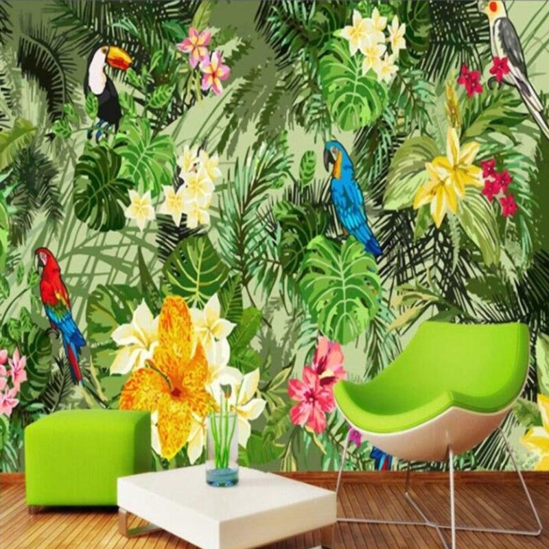 Papier Peint Feuillage et Perroquet | Le Petit Intissé