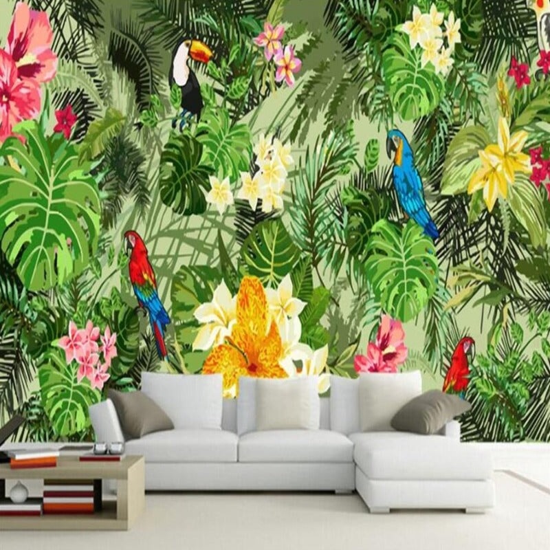 Papier Peint Feuillage et Perroquet | Le Petit Intissé