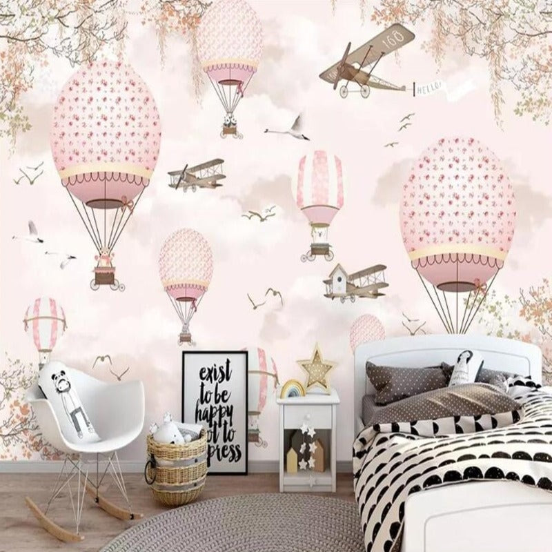 Papier Peint Montgolfière Rose | Le Petit Intissé